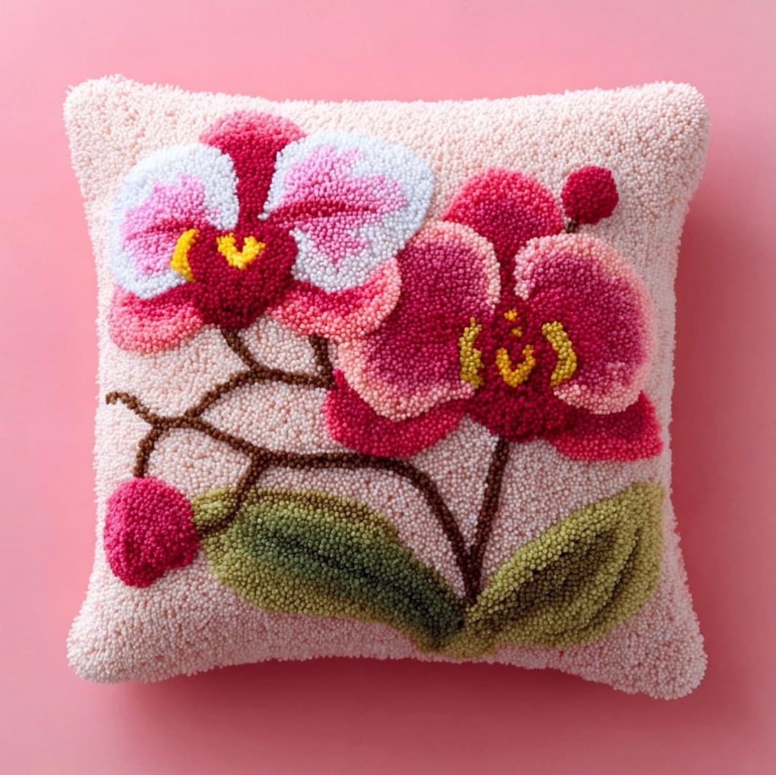 AxiangziK Latch Hook Pillow Kit,Orchid Easy Crochet Needlework Cushion,DIY Cushion Cover Craft Set Suitable for Sofa,Armchair & Home Interior Decor