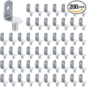 WOPPLXY 200 Pcs Shelf Support Pegs, 1/4 Inch Shelf Pegs with Hole, 6mm Cabinet Shelf Pegs, L-Shaped Nickel Plated Shelf Pins Holders for Bookcase Kitchen Closet Shelf Shelves Furniture Cabinet