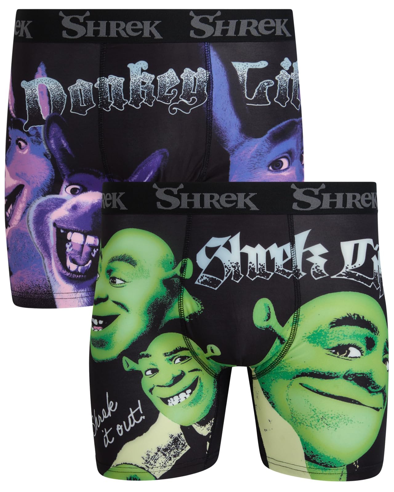 Coco Brands Men's Shrek / Donkey Life - 2 Pack Boxer Briefs - No Fly, Anti-Chafing Stitching, Comfort Shaped/Cotton Lined Crotch, M