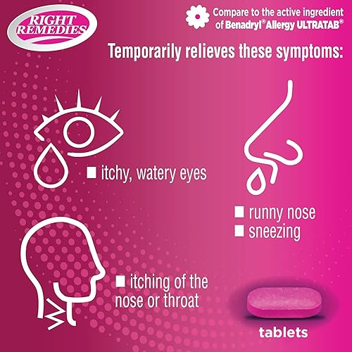 Miniatura 5 de Antihistamínico para aliviar la alergia, difenhidramina HCl 25 mg, (600 unidades), en comparación con la marca nacional de ultratabs, alivia las
