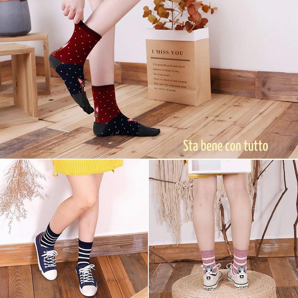 Calzini con Dita Separate Donna Cotone Calze Infradito Senza Punta Fantasia Colorati Calzini Separa 5 Dita Piedi Divertenti Animali Modello Sportivi Casual, 36-41, 5 paia