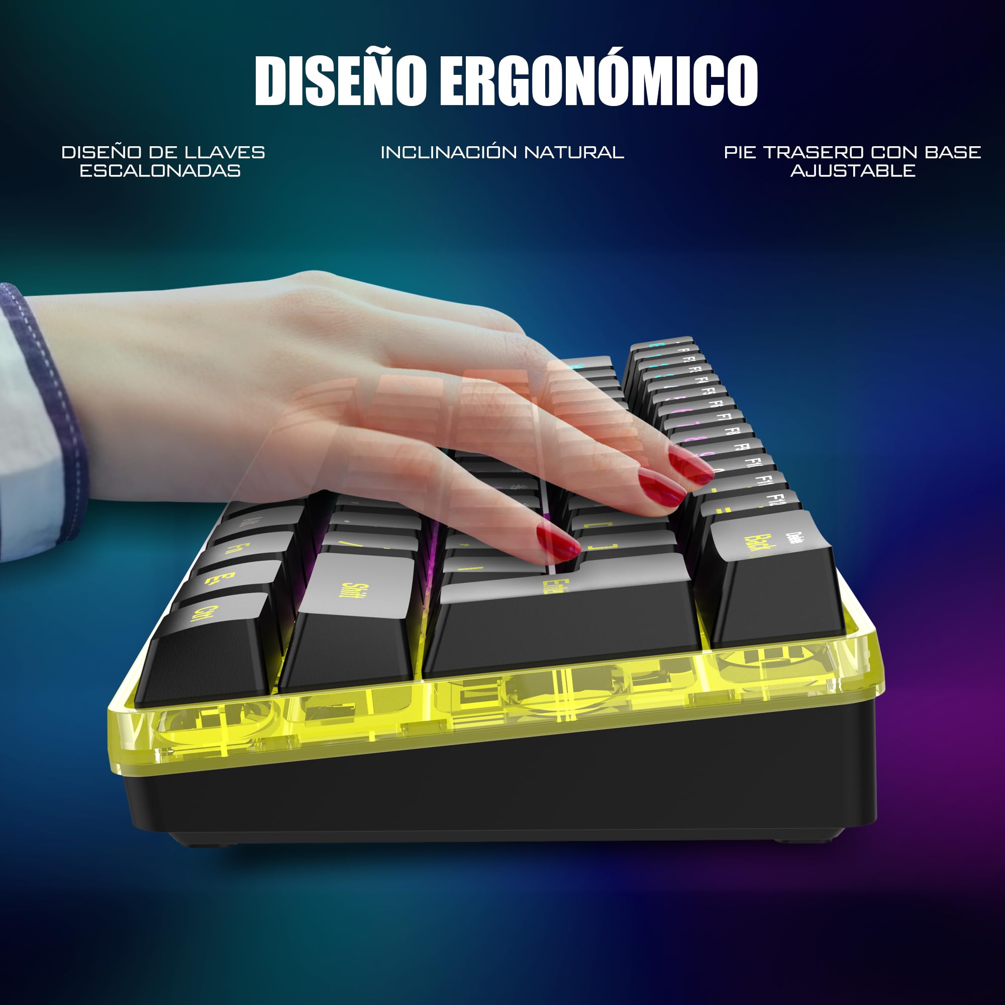 RedThunder Teclado Mecánico Inalámbrico Gaming 60%,Retroiluminación RGB Dinámica,Ratón Celular Ligero de 3200 dpi,Teclado Ultra-Compacto 62 Teclas Anti-ghosting,Disposición QWERTY ES,para PC/PS5/Xbox