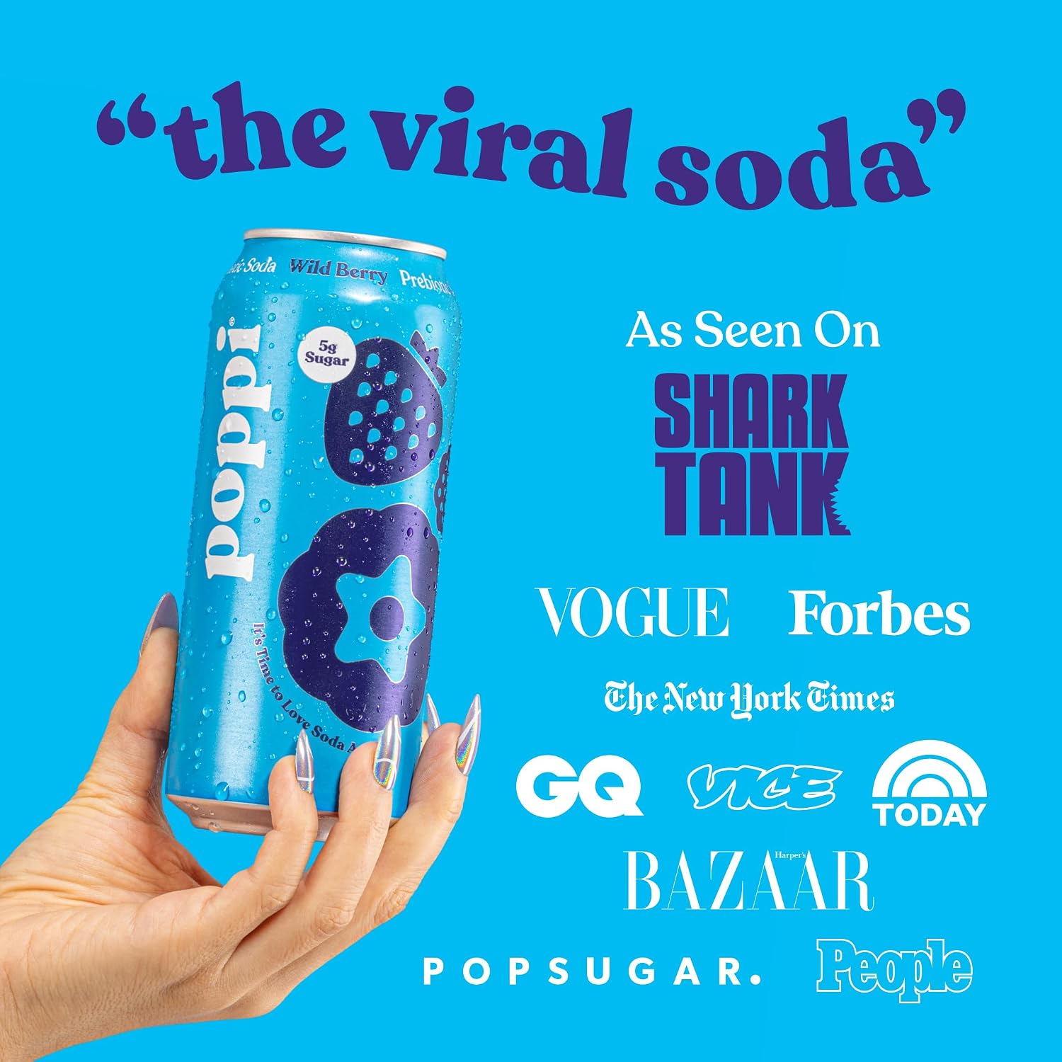 Poppi Prebiotic Soda Beverage with Apple Cider Vinegar, Seltzer Water and Fruit Juice, Wild Berry Flavor, 16 Fl Oz, Pack of 12, Packaging May Vary