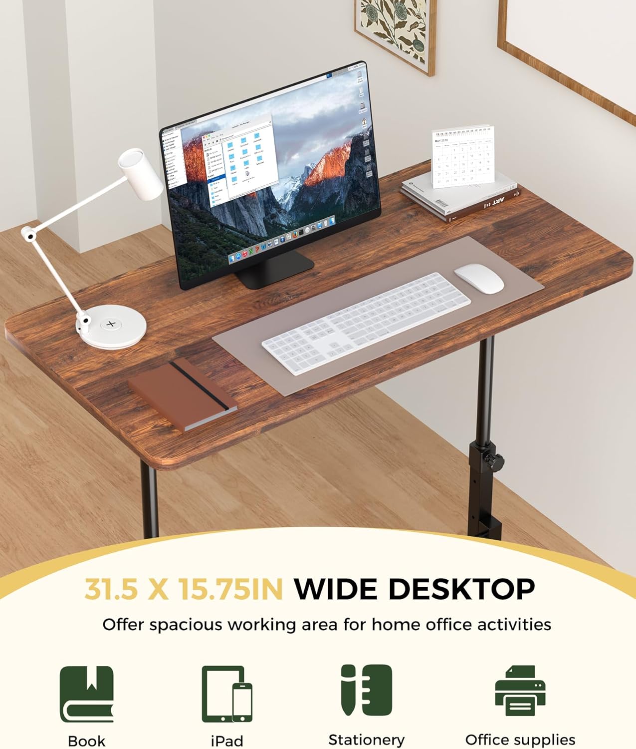 Amztabler Small Standing Desk Adjustable Height, Mobile Stand Up Desk with Wheels, 32 Inch Portable Rolling Desks for Walking Pad Treadmill Rustic - Image 6