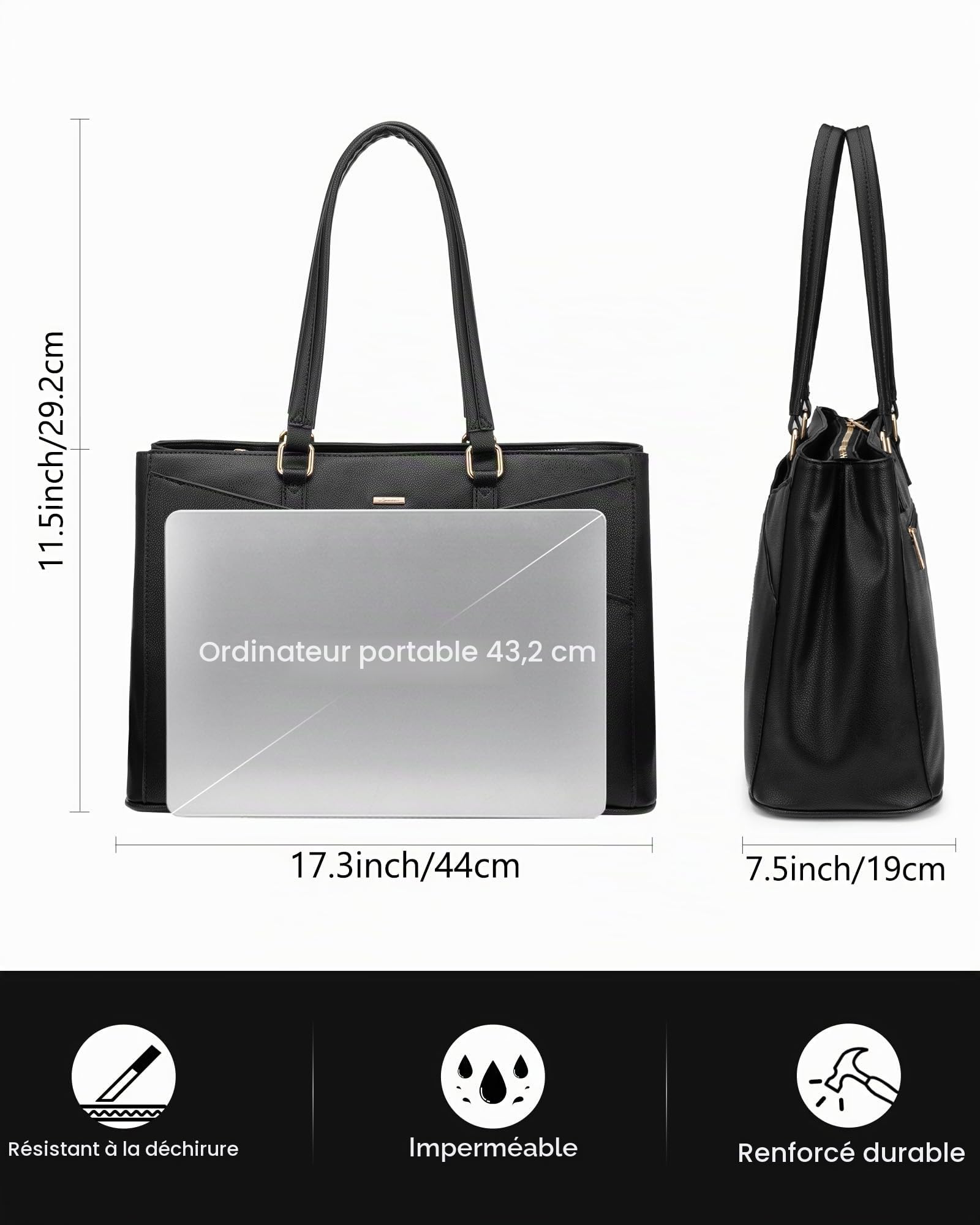 LOVEVOOK Sac pour ordinateur portable femme 17 pouces, Sac à main femme Sac de travail Sac d'enseignant Grand, Imperméable Sac shopping Sac à bandoulière Porte-documents Sac bandoulière Tote Bag pour