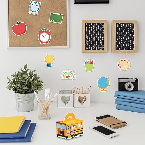 Miniatura 6 de Fulmoon Juego de 37 notas adhesivas de regreso a clases y caja de almacenamiento de autobús escolar, 36 piezas de regla de lápices, pizarra