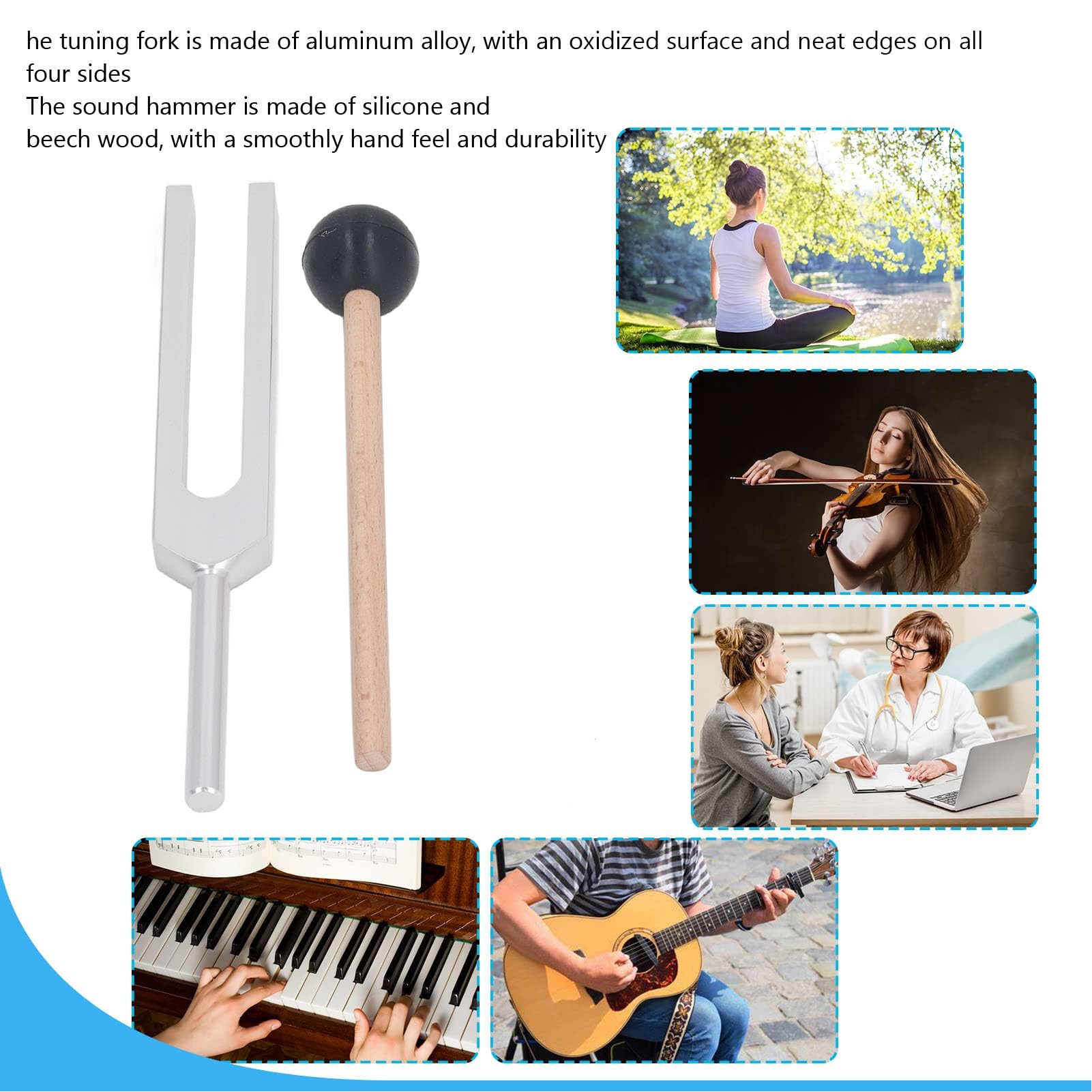 Marteau Reflexe Medical Diapason 128 Hz Avec Marteau En Silicone, Diapasons Médicaux En Acier Inoxydable Pour La Guérison, La Thérapie Par Le Son, Diapason De Diagnostic Non Magnétique Pour Chakra Hammer Ball