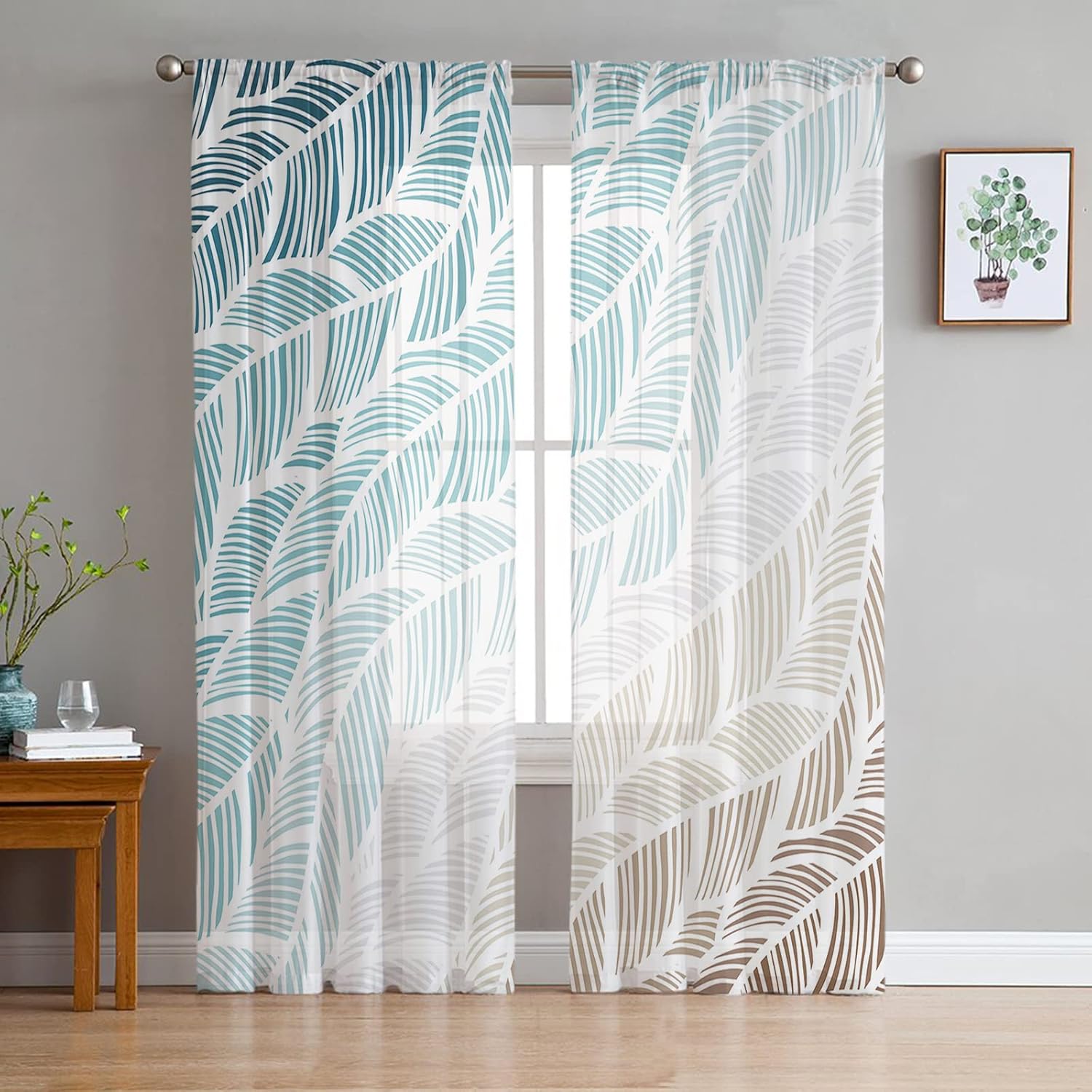 Premium Semi Sheer Window Curtain 63 Inches Long, Teal