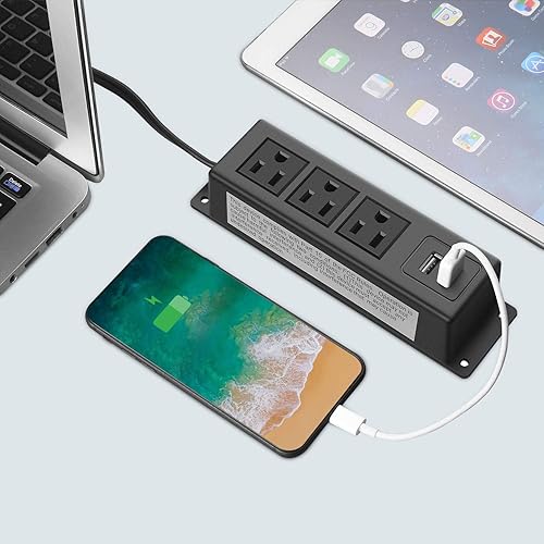 Miniatura 10 de CCCEI Regleta de toma de corriente de montaje en pared con USB, enchufe plano grande para colocar debajo del escritorio, regleta de alimentación de