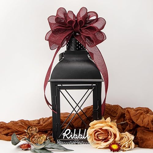 Vista 19 de Ribbli Cinta con alambre de arpillera azul marino, 2-1/2 pulgadas x 10 yardas continuas, cinta con borde con alambre para lazo grande, corona