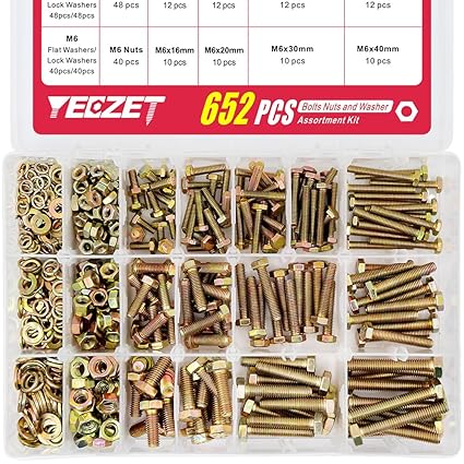 YEEZET 652PCS heavy-duty bolts and nuts assortment kit (13 common sizes)