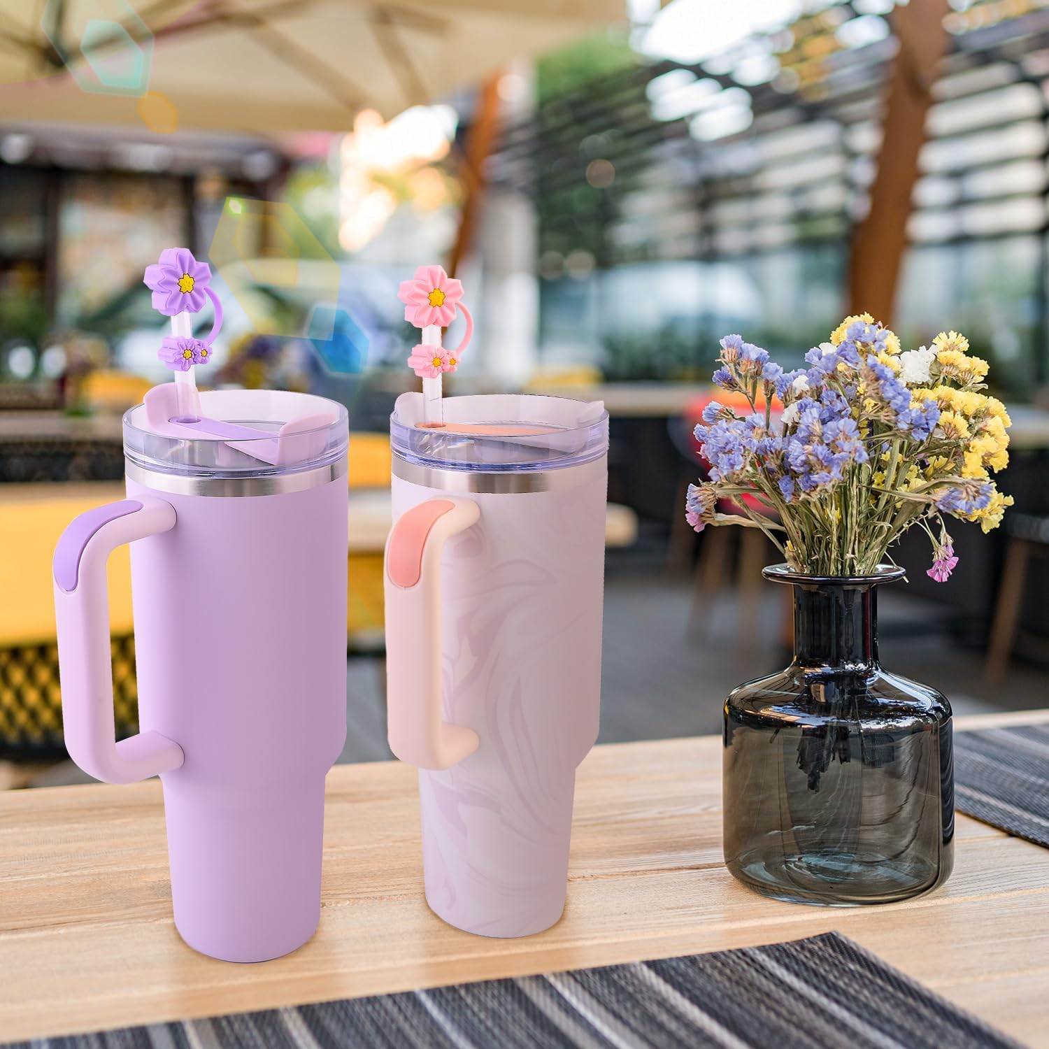 4 Pcs Cherry Blossom Straw Toppers for Stanley Cup,Silicone straw topper for Stanley 20&30&40 Oz Tumbler,Cherry blossom straw covers fits perfectly with all Cups of 10mm/0.4inches - Image 2