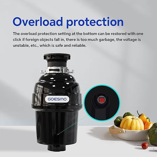 Miniatura 5 de GOESMO Eliminación de basura 34 HP Triturador de basura de alimentación continua con cable de alimentación, interruptor de aire, protector contra