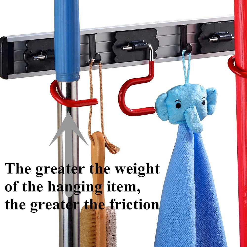 Black Friday Sale 2022 Cavoli Mop Broom Holder Wall Mounted S Type,Garage Storage Holds Up to 7 Tools and Over 50 pounds 17.5 Inches,Base Made by Aluminum Metal (4 Positions and 3 Hooks)