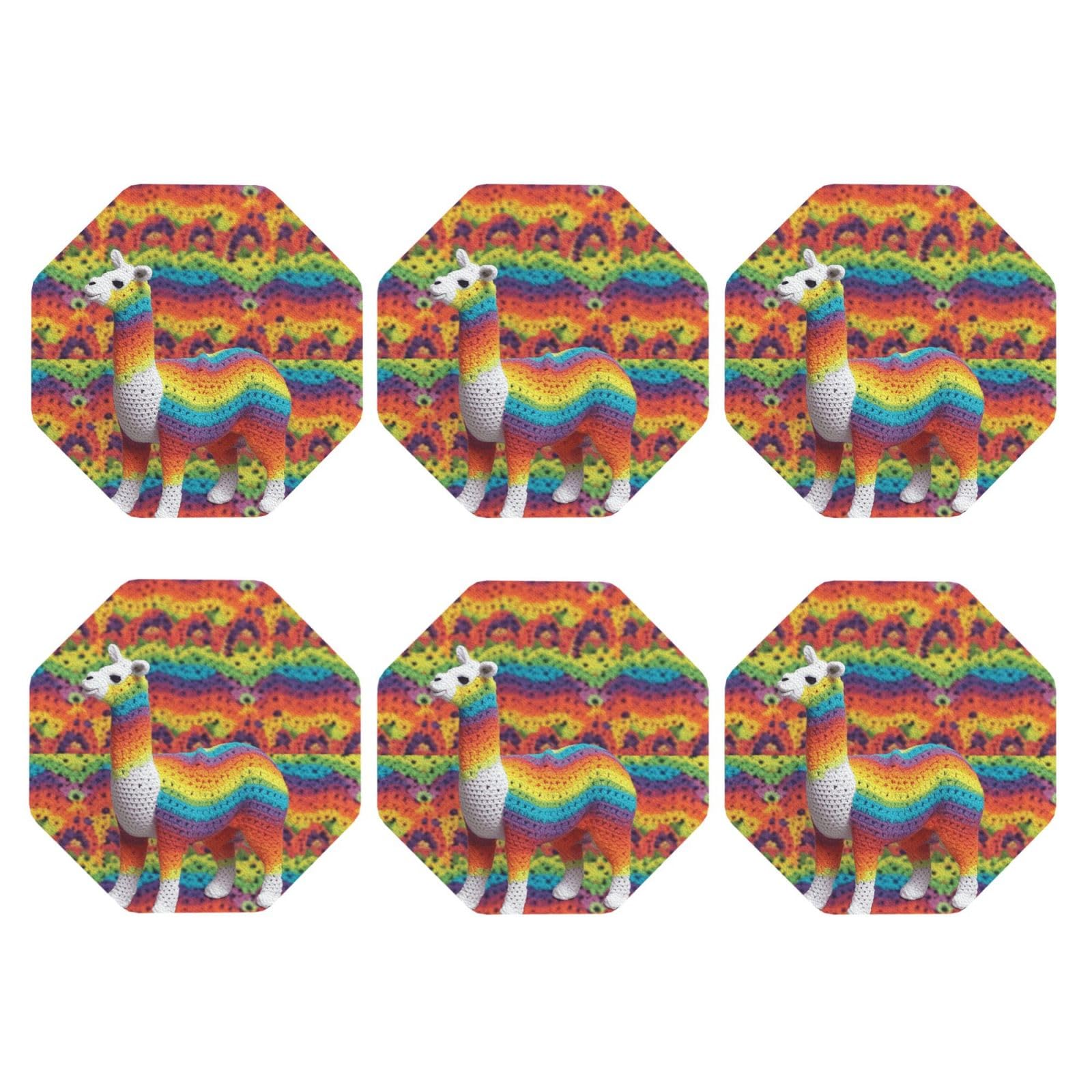 6pcs Leather Coasters for Drinks, Rainbow Camel Pattern Drink Coasters for Tabletop Protection, 4" Cup Coasters for Coffee Table Decor, Non-Slip Drinking Cup Mat for Hot Or Cold Drink