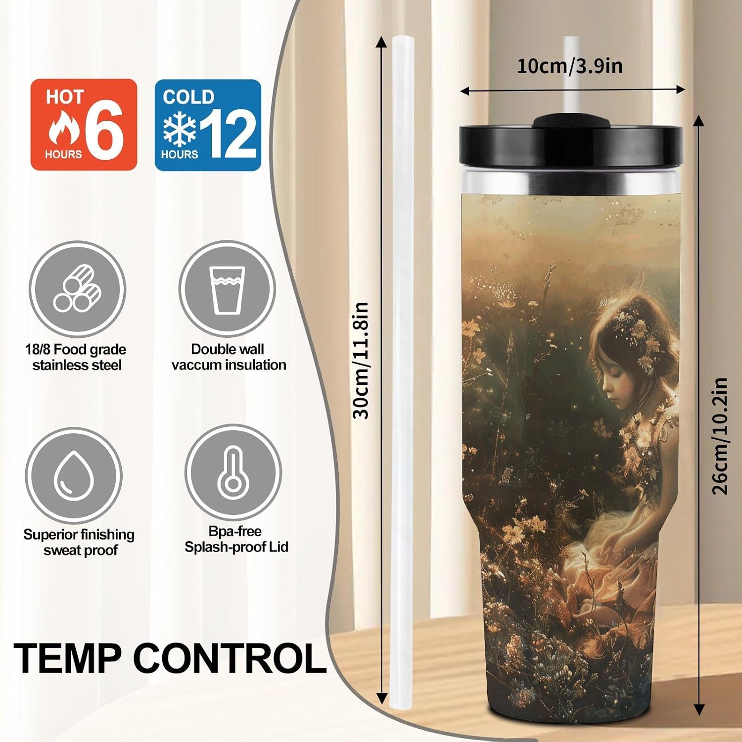 Stainless Steel 40oz Tumbler Travel Mugs, A Beautiful Fairy image 2