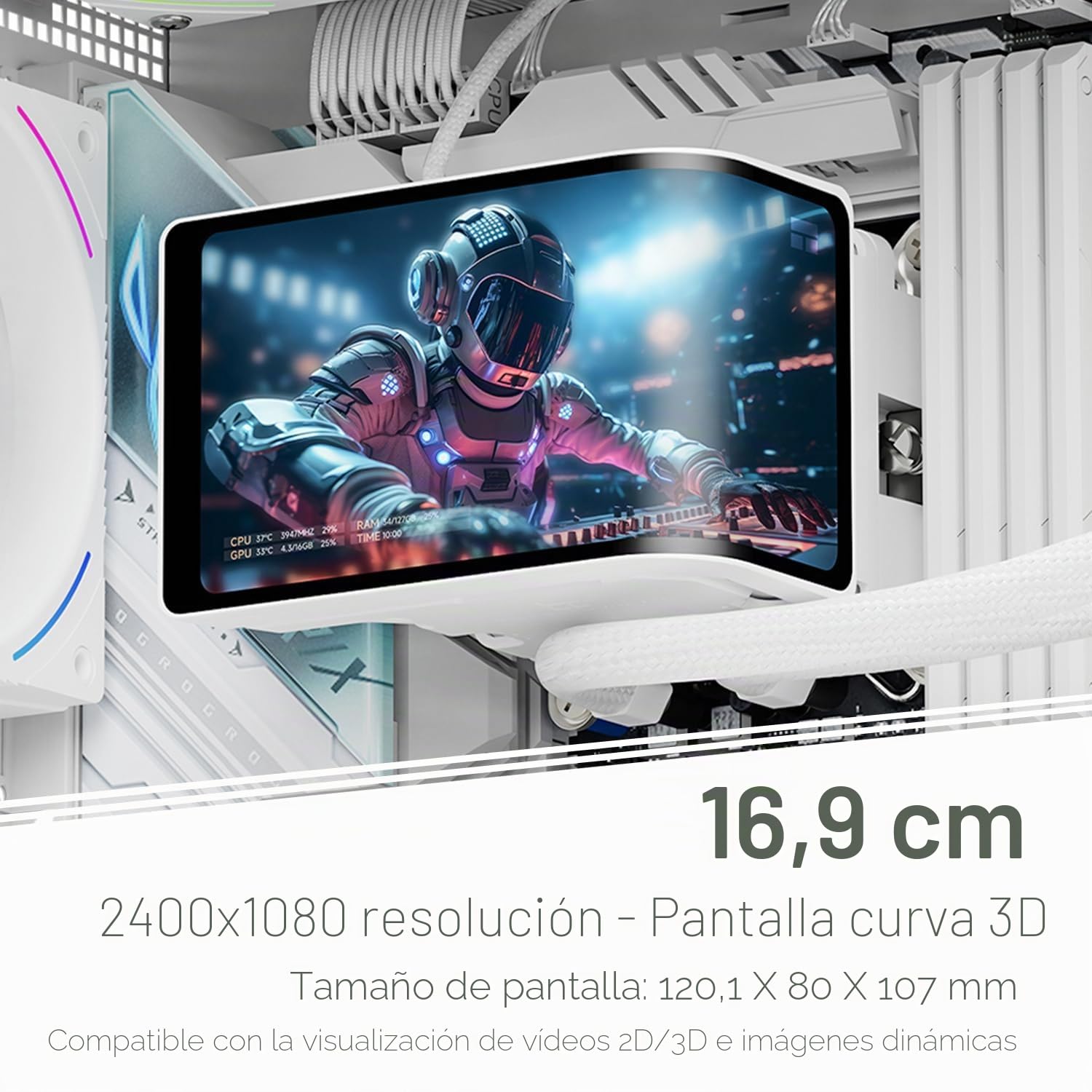 TR-Thermalright Wonder Vision 360 Turbo ARGB White Liquid CPU Cooler, 6,67 pulgadas, pantalla curva 3D con resolución de 2400 x 1080, magnético, 360 mm Aio, blanco, para AM5, LGA1851/1700