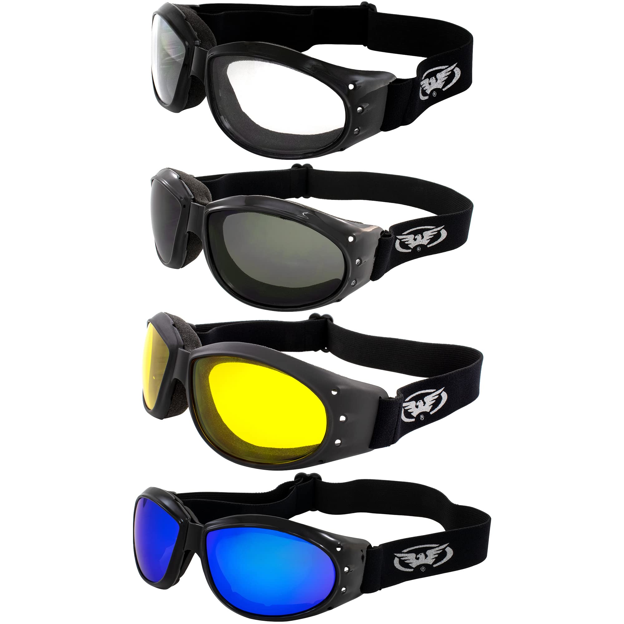 Global Vision Eliminator Lunettes de moto rembourrées pour moto tout-terrain pour jour et nuit
