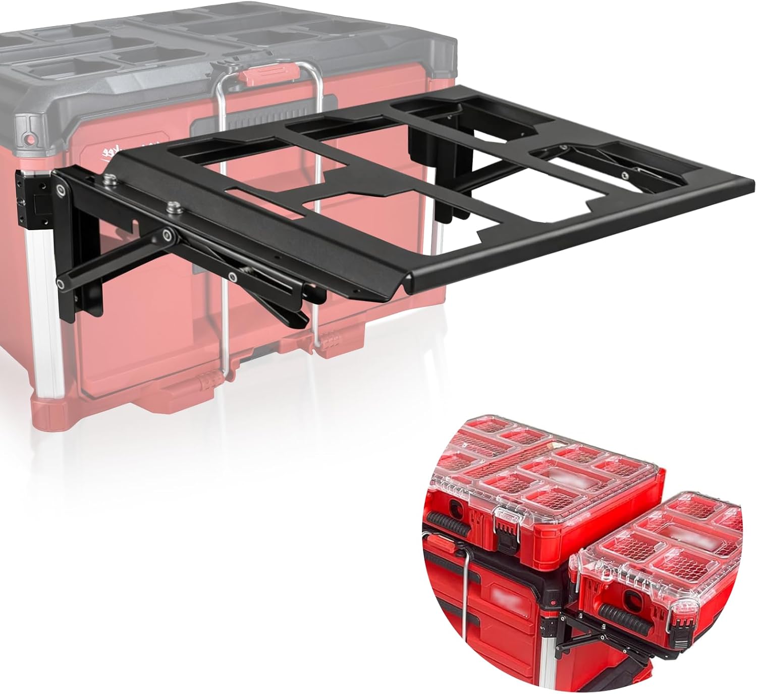 BYERN AUTO Folding Packout Mount Compatible with Milwaukee Packout Toolboxs System, Carbon Steel Frame Mounting Plate, Space-Saving Side Storage Mount, No Drilling Wall/Floor Mount Packout Organizers