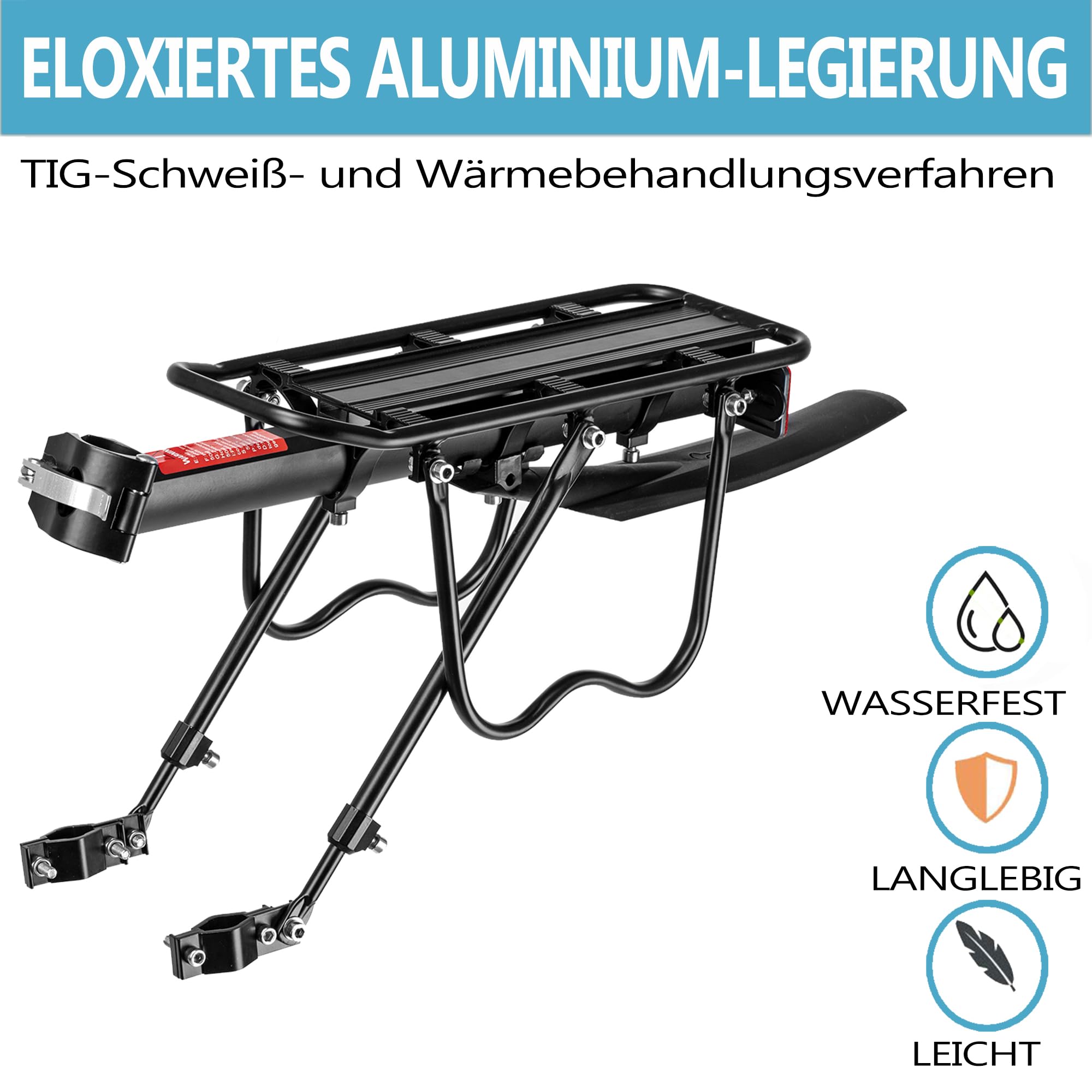 Fahrrad Gepäckträger Set [24-29 Zoll ]- 50KG Tragfähigkeit Fahrrad Gepäckträger Hinten mit Schutzblech und großem Reflektor, Schnellverschluss Fahrradträger für Mountainbike & Rennrad