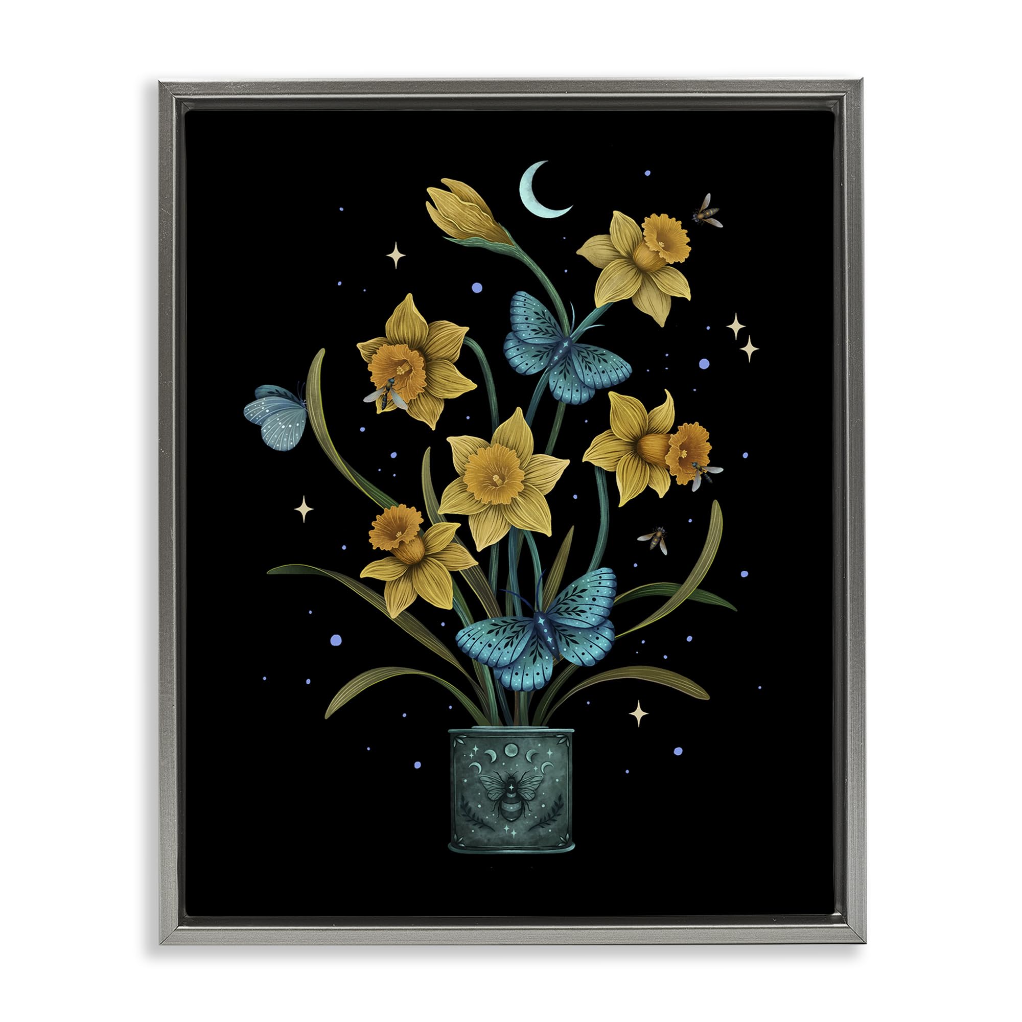 Stupell Industries Luster Gray (Matte) 'Mystical March Daffodils', Floating Frame Canvas Art, Gray, 25 X 31 Inches, Easy To Hang And Sturdy, Made In Usa, By Episodic Drawings