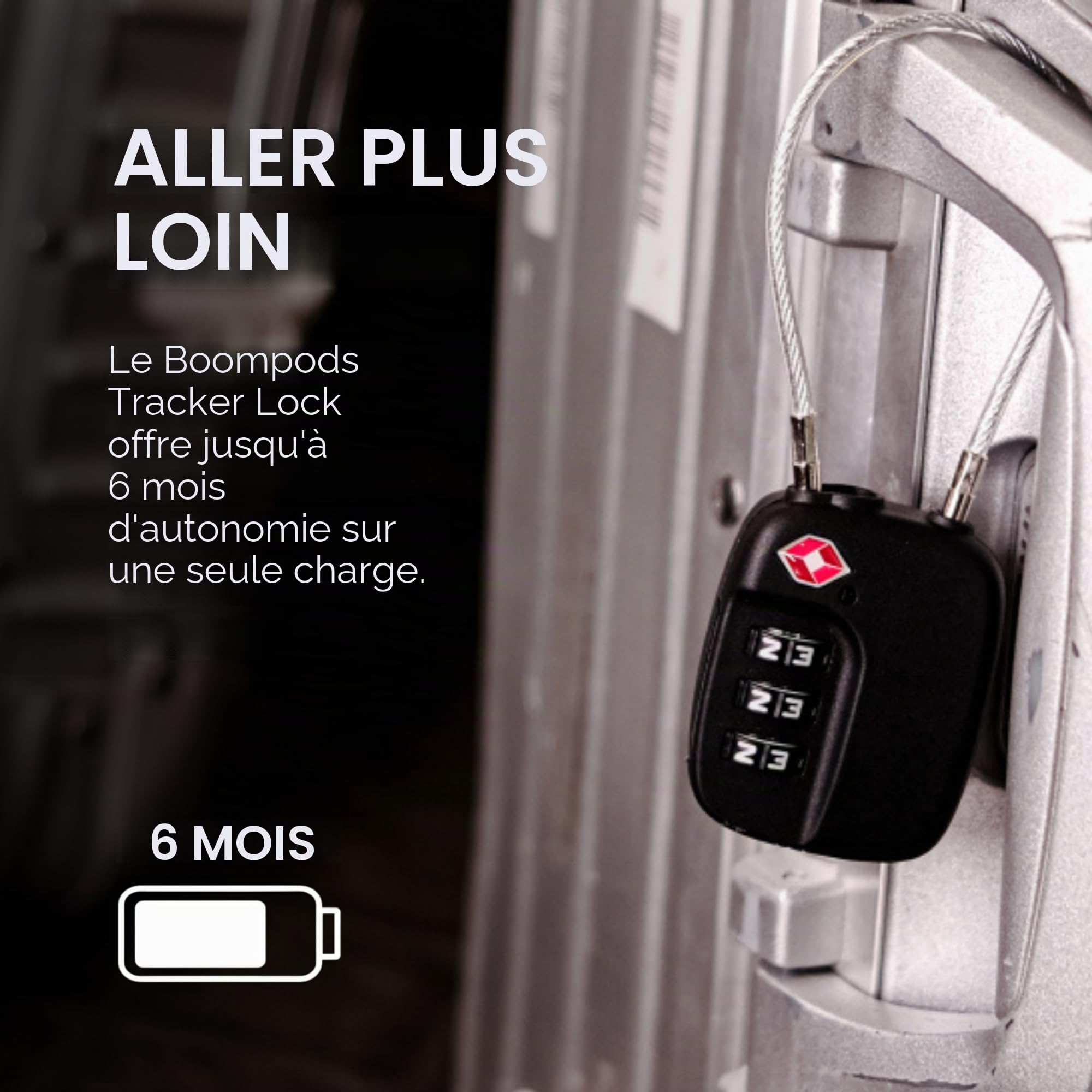 Boompods Cadenas Valise avec Fonction de Localisation - Cadenas Connectée avec Traceur Compatible avec Apple Find My App, Verrou Intelligent TSA pour Valise et Bagages, Batterie Rechargeable - Noir