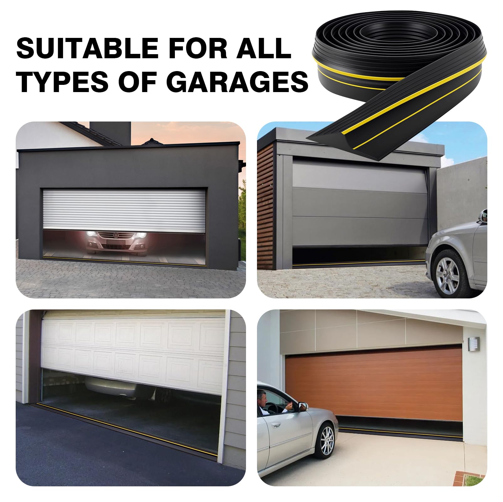 Joint de porte de garage universel en caoutchouc résistant aux intempéries - Pour porte de garage - Noir - 3 m x 100 mm x 25 mm