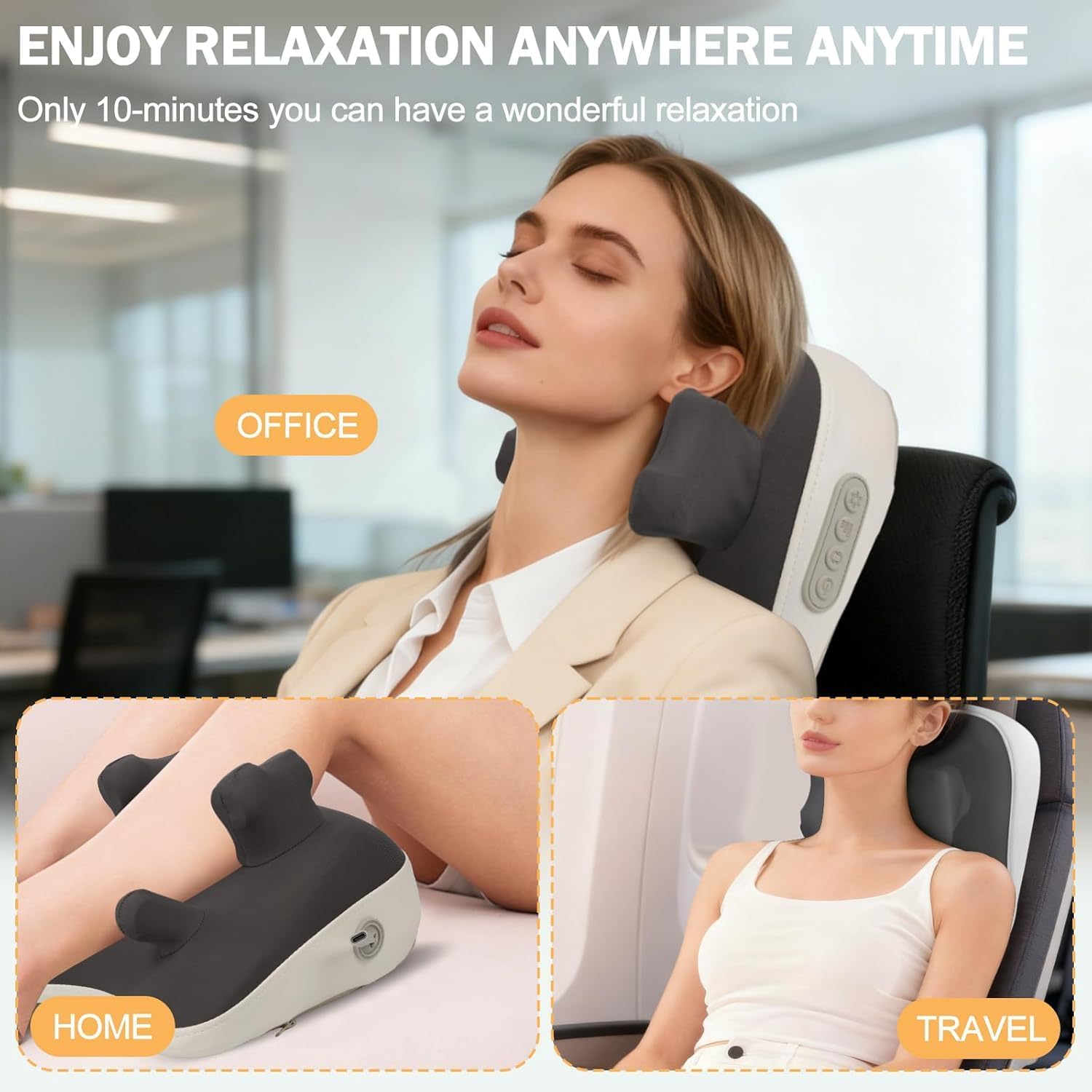 Portable Cordless Neck Shoulder Massager with Heat, 4D Kneading Deep Tissue, Pillow for Neck, Shoulder, Lower Back, Legs, Soothe Muscles at Home, Office, Travel, Gift for Office Men & Women