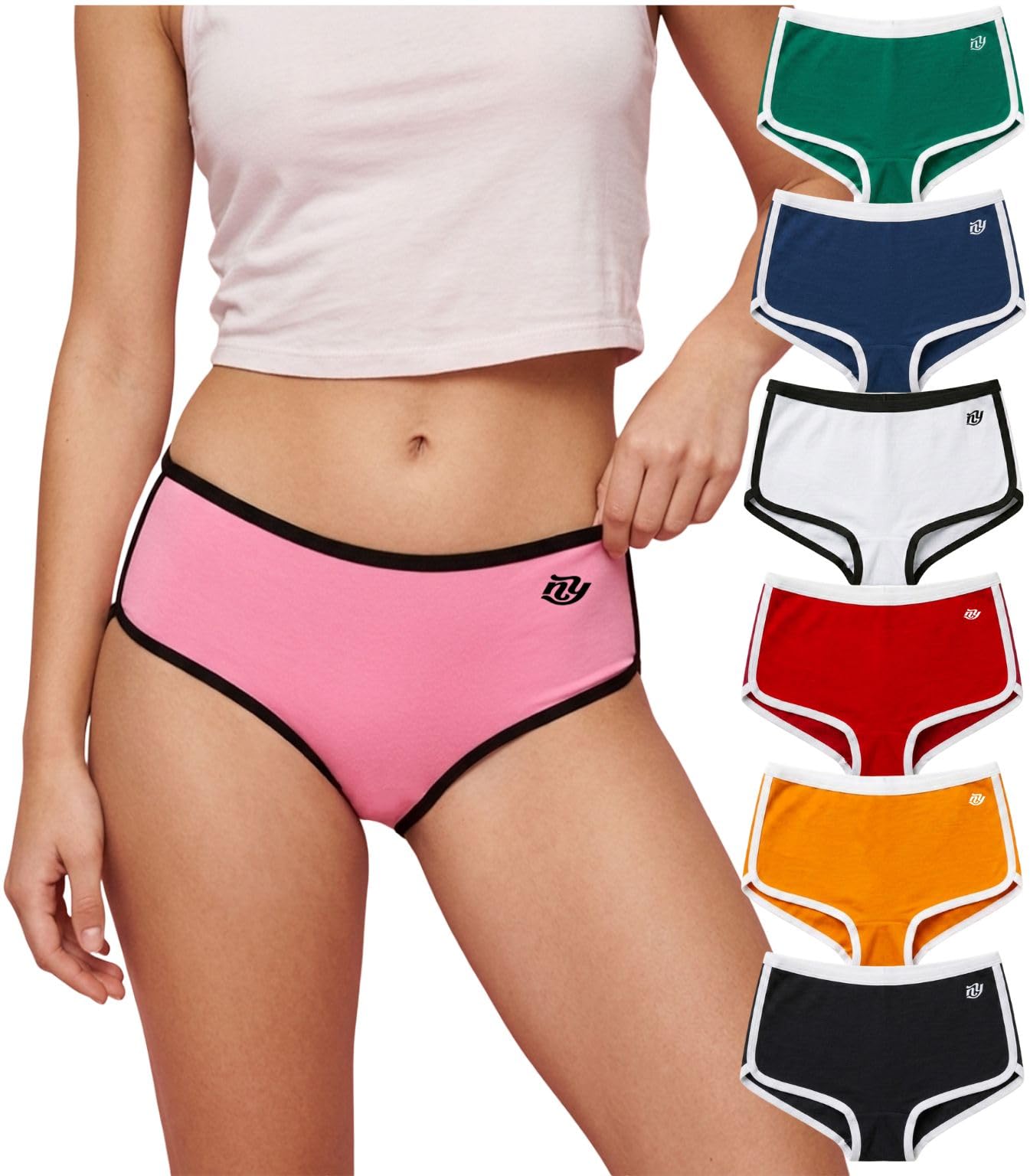 nicsy Women Contrast Piping Boyshort Panty | Stylish Side Panel Design Cotton Blend Mid Waist Boy Shorts for Women | Soft Stretchable Ladies Innerwear & Underwear-picture-47
