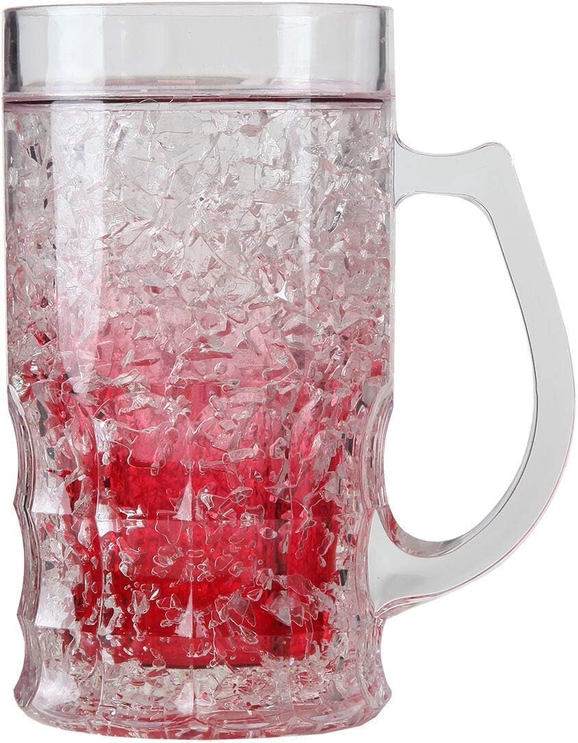 Lily's Home Isolierte doppelwandige, gelgefüllte Biergläser aus Acryl, mattiert, ideal für den Genuss von Brauen bei Grillabenden und Partys, transparent mit verschiedenfarbigen Böden (je 400 ml, 4