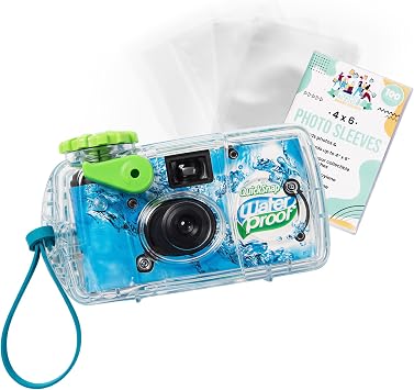 Fujifilm QuickSnap Waterproof - 35mm Disposable Camera - 27 Exposures with 100 Moshify 4x6 Ultra Clear Acid Free Photo Sleeves - ISO 800 Film for Beach Pool and Underwater Photography up to 35ft