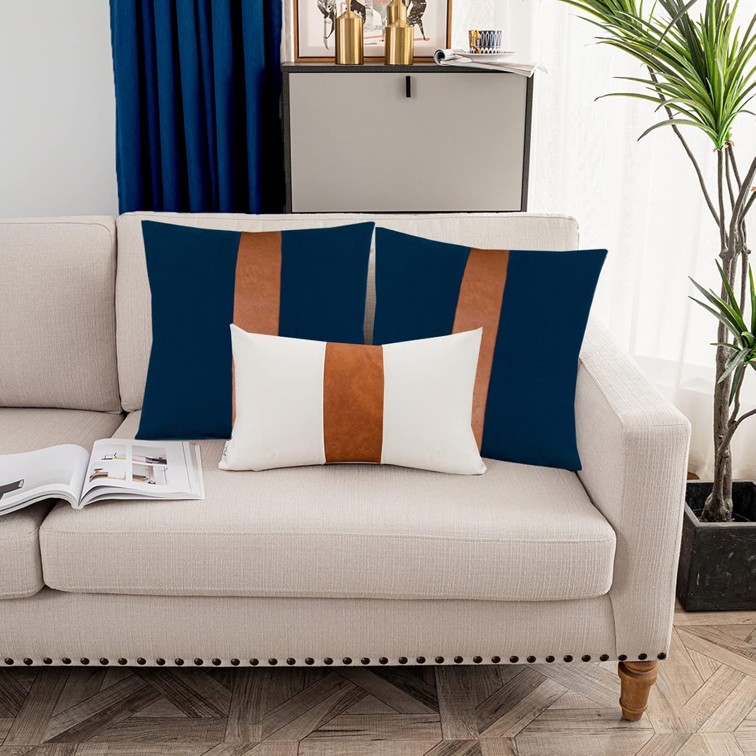 Pack of 2 Navy Blue Decorative Pillow Covers 18x18 Square Cushion Case for Couch Sofa Bedroom Living Room Farmhouse Boho Decor - Image 6