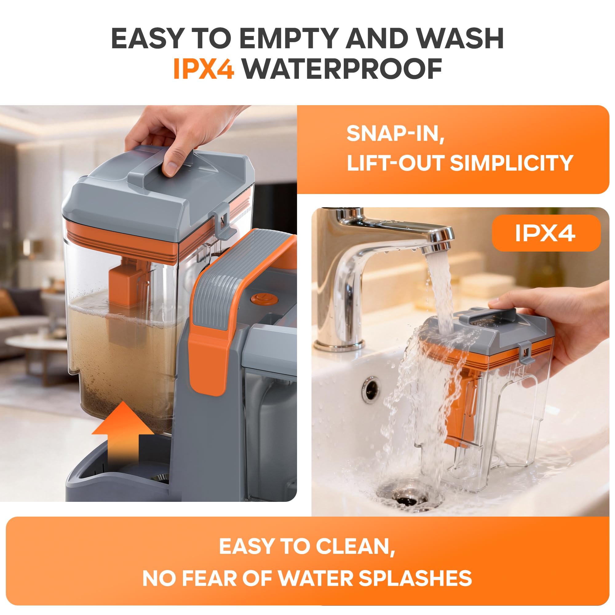 X-cotec Limpiador de Tapicerías 450W 13kPa, Aspiradora de Agua para Tapicería y Sofá, Máquina para Limpiar Sofás, Alfombras y Colchones, con 3 Cepillos y Doble Depósito Autolimpiable, Portátil 2,6kg — view 5