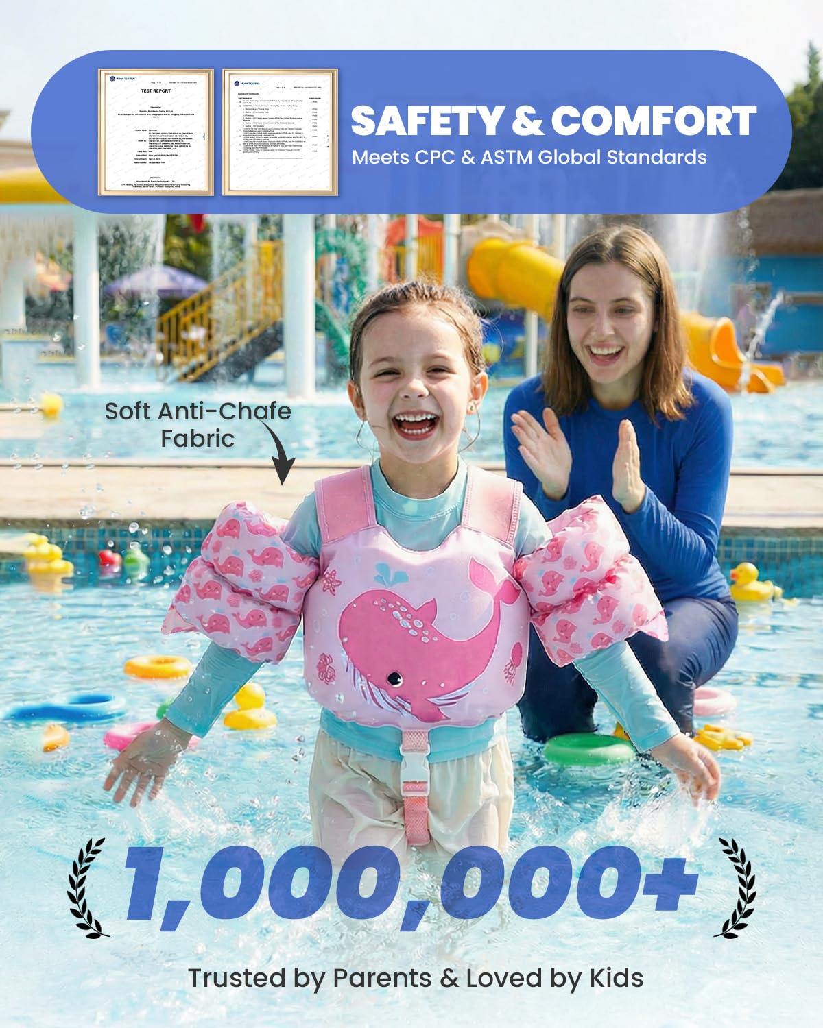 Gogokids Kinder Schwimmweste mit Auftriebs Armbändern, Schwimmhilfe für Kleinkinder mit Verstellbaren Trägern (11-30kg, 1-6 Jahre) | EN13138-1 Zertifiziert für Schwimmunterricht | Für Pool & Strand