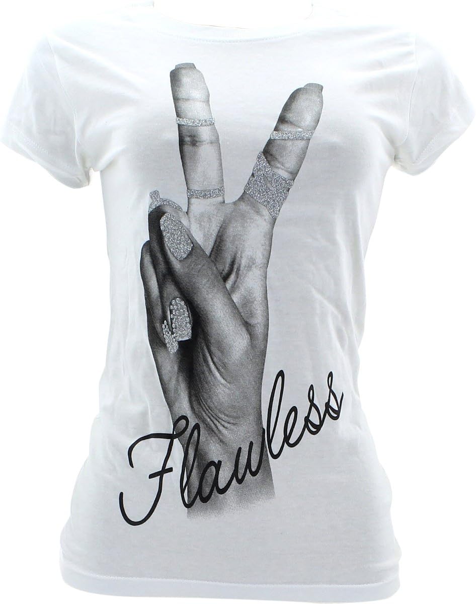 Miss Popular - Women's Flawless Peace Sign T-Shirts - White/Black - Large