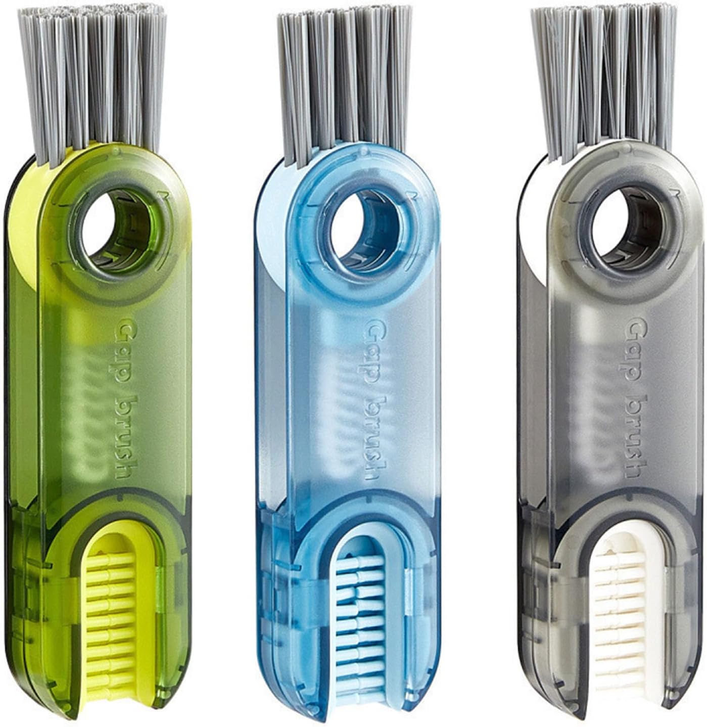 X 3 in 1 Cup Lid Gap Cleaning Brush Set, Multifunctional Bottle Cleaning Brush with 360° Rotatable Head, U-Shaped Silicone & Bristle Brushes for Flasks, Cups and Electric Shavers，Kitchen Brush