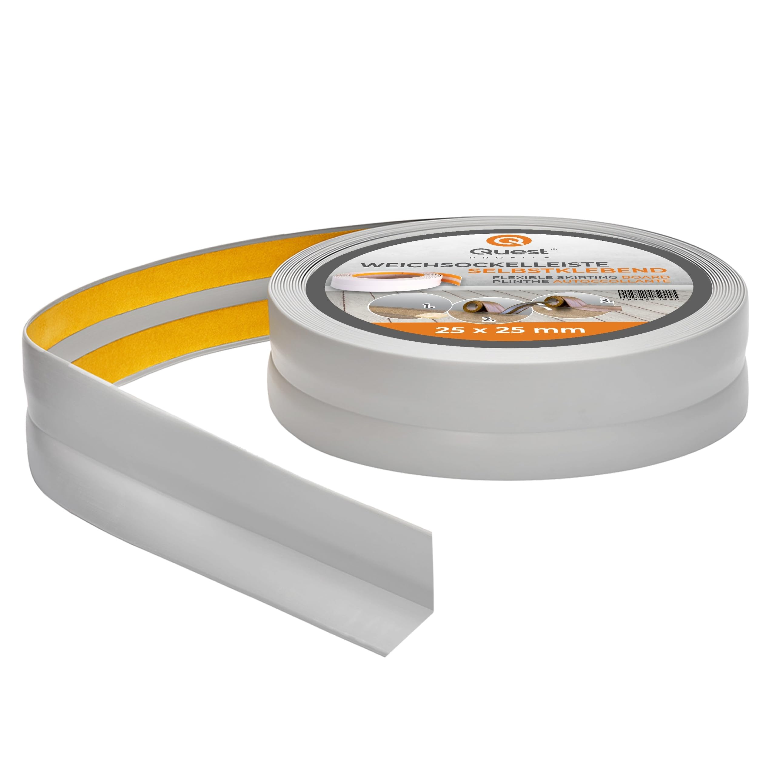 QUEST Listwa wykończeniowa PVC 25x25 mm, samoprzylepna, elastyczna, miękka taśma dekoracyjna, szary, 15 m