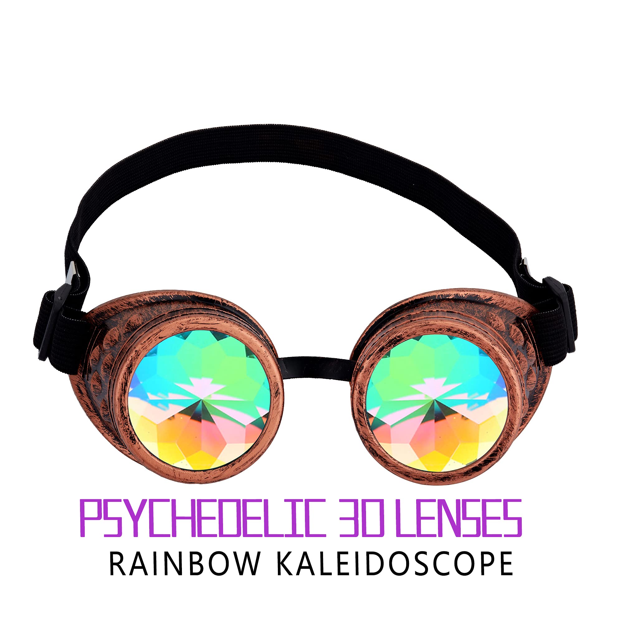 OMGREAT Kaleidoscope Glasses for Raves Steampunk Goggles with Rainbow Prism Diffraction Crystal Lenses, Red Copper - Image 4