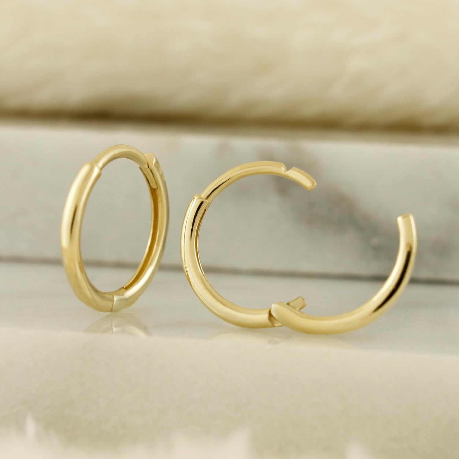 10k Solid Gold Dainty Huggie Hoop Earrings, Real Gold Small Cartilage Hoop & Helix Hoops, Everyday Gold Earrings - Serena Sparkles - Image 3