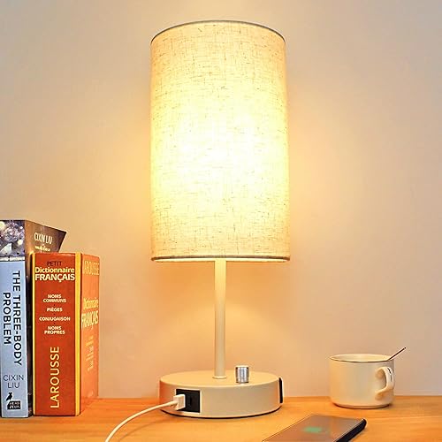 Miniatura 9 de Juego de 2 lámparas de mesita de noche regulables sin escalones, luces de mesita de noche para dormitorio con puertos de carga USB A+C y salida de