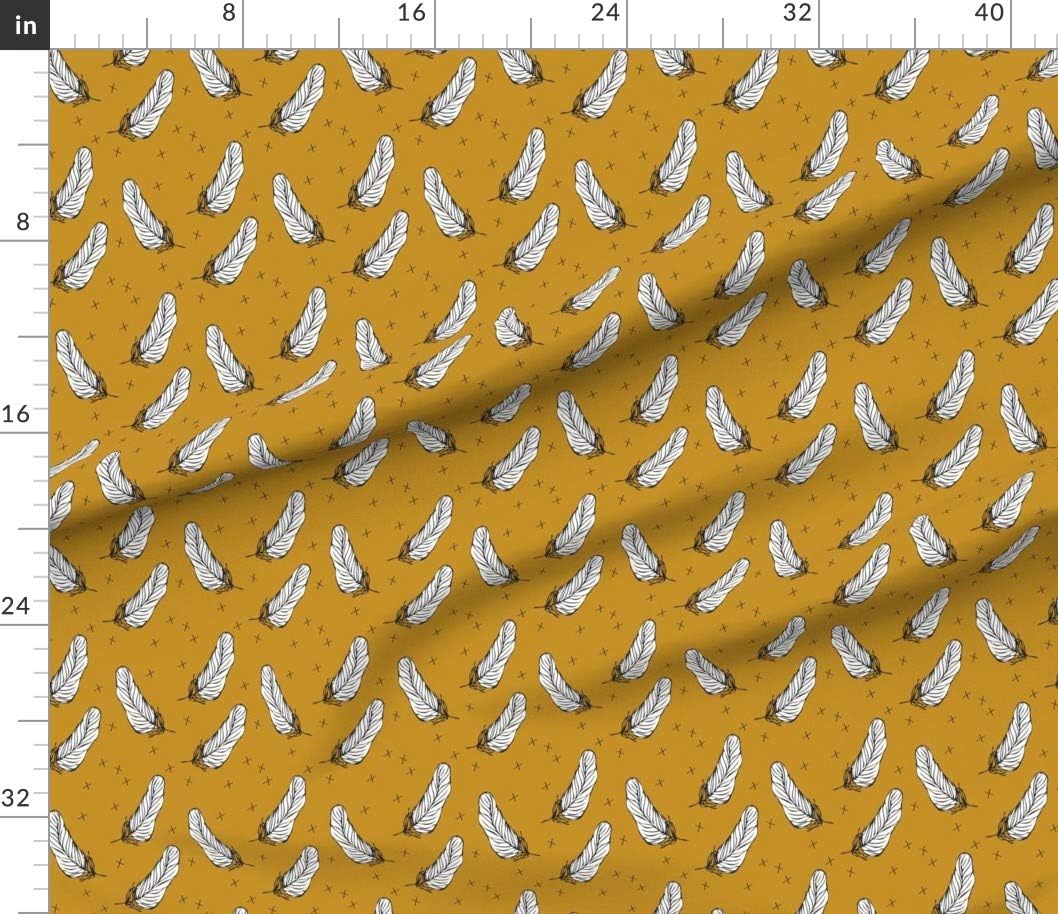 Spoonflower Fabric - Golden White Feather Feathers Gold Black Southwest Printed on Petal Signature Cotton Fabric Fat Quarter - Sewing Quilting Apparel Crafts Decor
