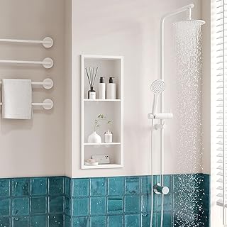 Neodrain 12X30 Inch White Three Layers Stainless Steel Shower Niche, NO Tile Needed Recessed Niche Shelf for Bathroom Storage, 3-Tier Recessed Built-in Wall Niche