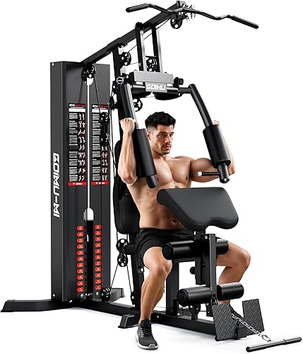 Home Gym, M1 Workout Station with 140LBS Weight Stack, Multifunctional Home Gym Equipment with Pulley System for Full Body Strength Training