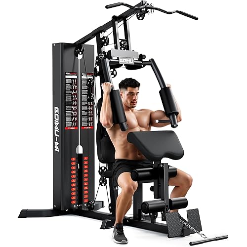Home Gym, M1 Workout Station with 140LBS Weight Stack, Multifunctional Home Gym Equipment with Pulley System for Full Body Strength Training
