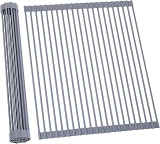 Ohuhu Sink Drying Rack, 20.5" W x 16.1" L Over The Sink Roll-Up Dish Drainer - Rolling Foldable Sink Accessories Heat-Resistant Mat Anti-Slip Silicone Coated Multipurpose for Kitchen Counter