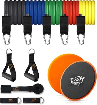 Fit Simplify Resistance Exercise Tube Bands 12 Piece Set and Sliders