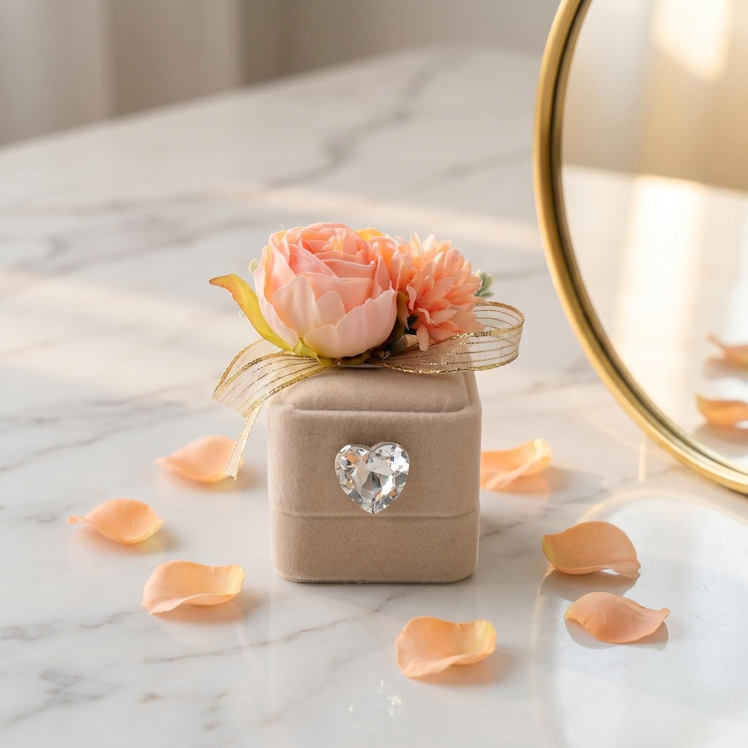 2pcs Velvet Ring Gift Box with Artificial Flower image 5