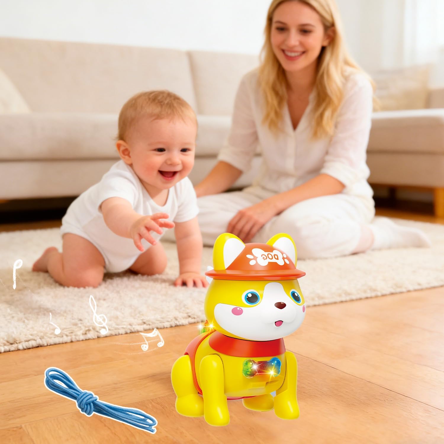 Interactive Space Dog Robot Toy for Toddlers, Singing, Dancing & Flashing Lights, Baby Musical Easter Dog Toy Dancing Crawling Tummy Time Toys Birthday Easter Gifts