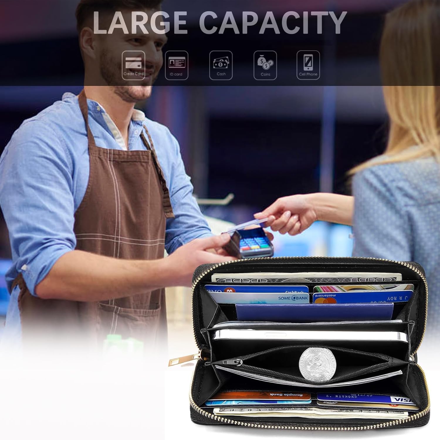 Bxgolkgd Womens Wallet, RFID Blocking Leather Wallet,Large Capacity Wallet Credit Card Holder PU Leather Ladies Clutch with Zipper Coin Pocket - Dog Paw Print - Image 5