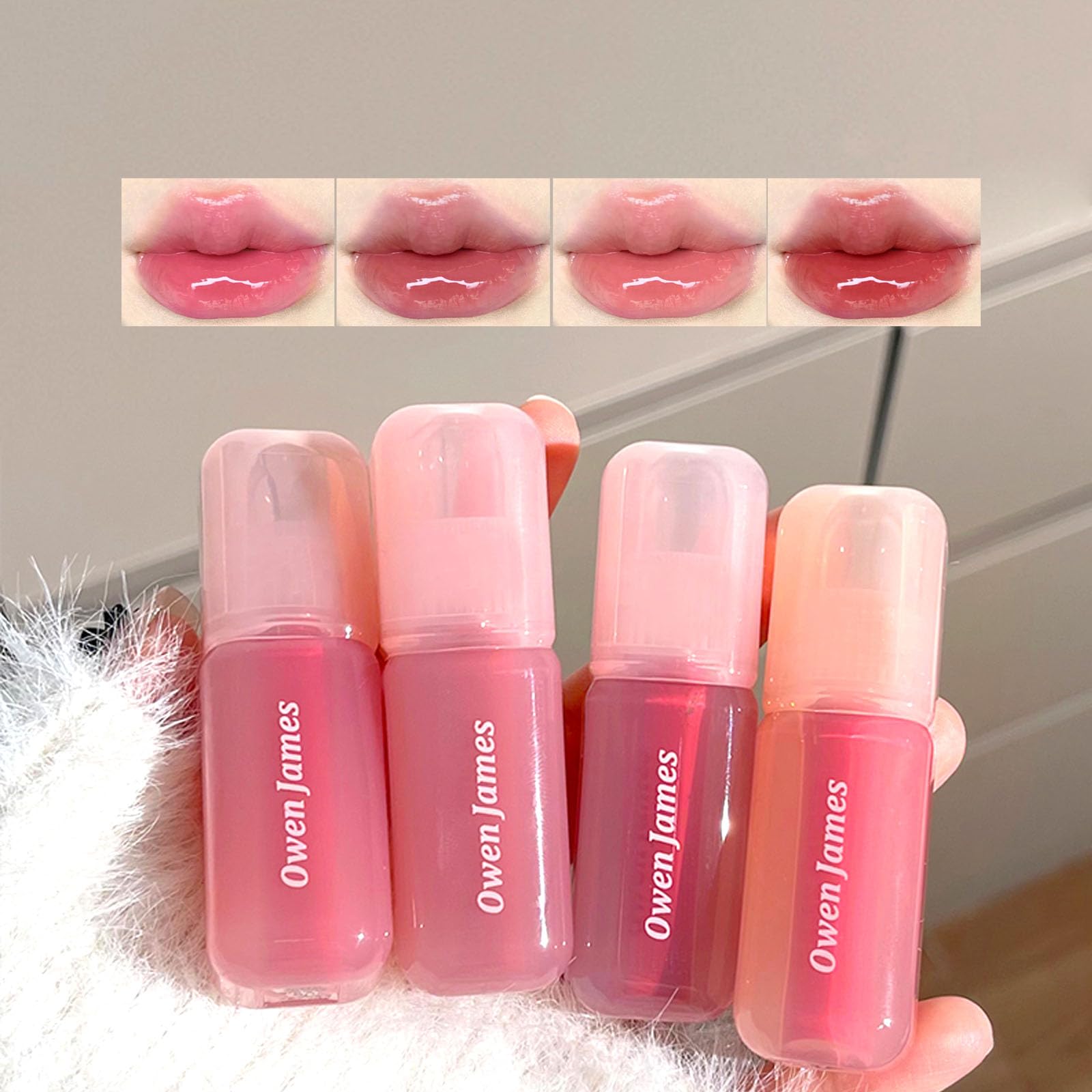 4 Colors Hydrating Lip Gloss Set, Jelly Liquid Lipstick Shine Glass Finish Smooth Soft Moisturizing and Glossy Lip Gloss Pink Lipgloss Lip for Women Multi-colored